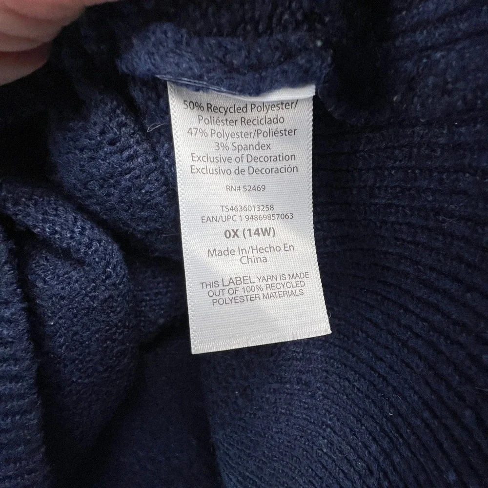 Joyful Graphic Sweater Womens 0X 14W Navy Blue Crewneck Terra‎ & Sky
